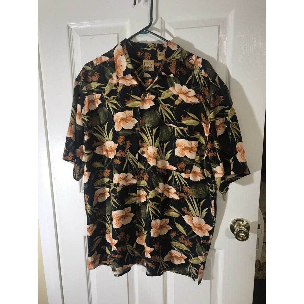 Mens Hawaiian Shirt Large Flowers Button Up 100% SILK Cruise Wear Beach